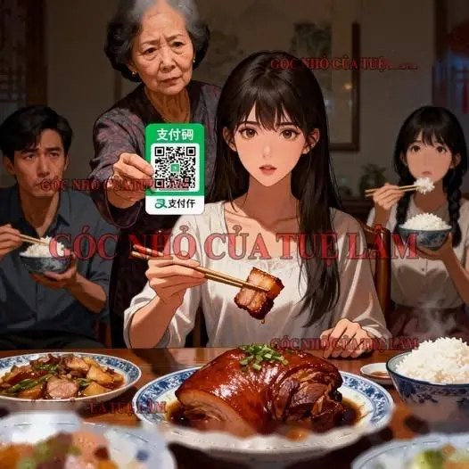 Bìa Mẹ Chồng Quét Mã QR Khi Tôi Gắp Thịt